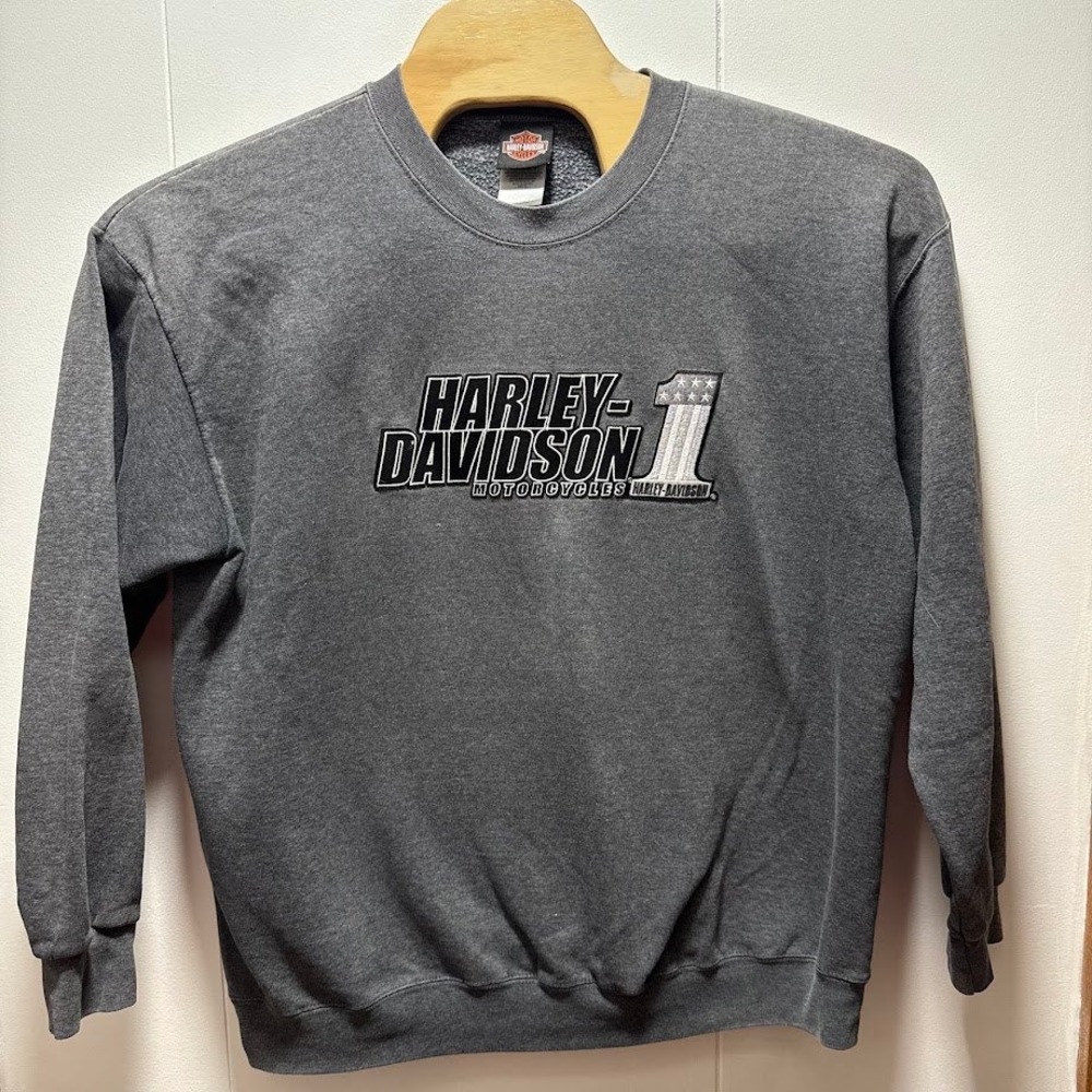 Harley-Davidson Mens XL Charcoal Gray Embroidered Number 1 Logo Sweatshirt